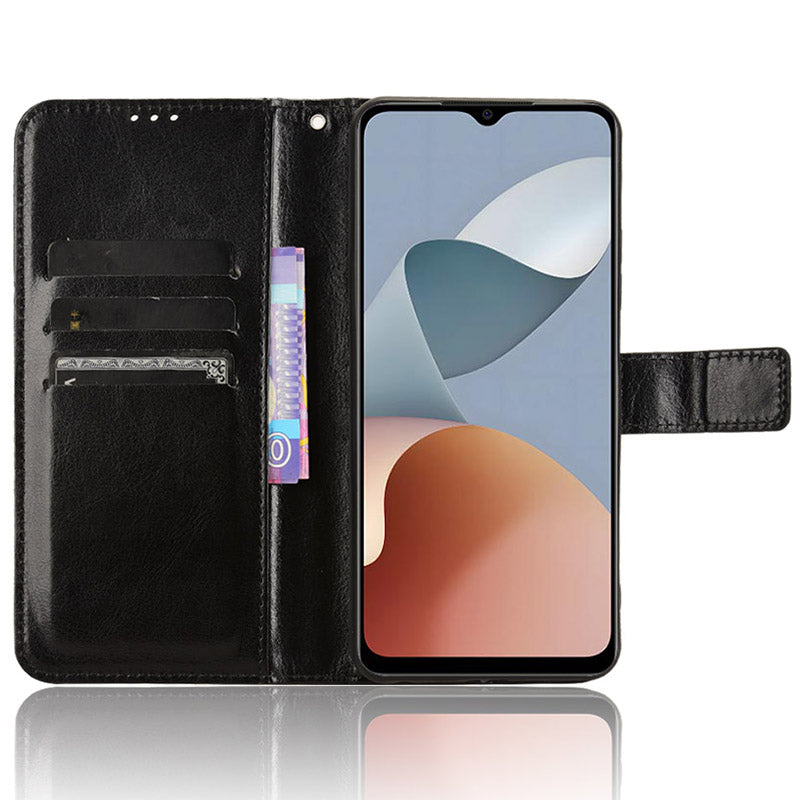 For ZTE Blade A54 Cell Phone Case Leather Wallet Crazy Horse Texture Drop-proof Shell with Stand - Black