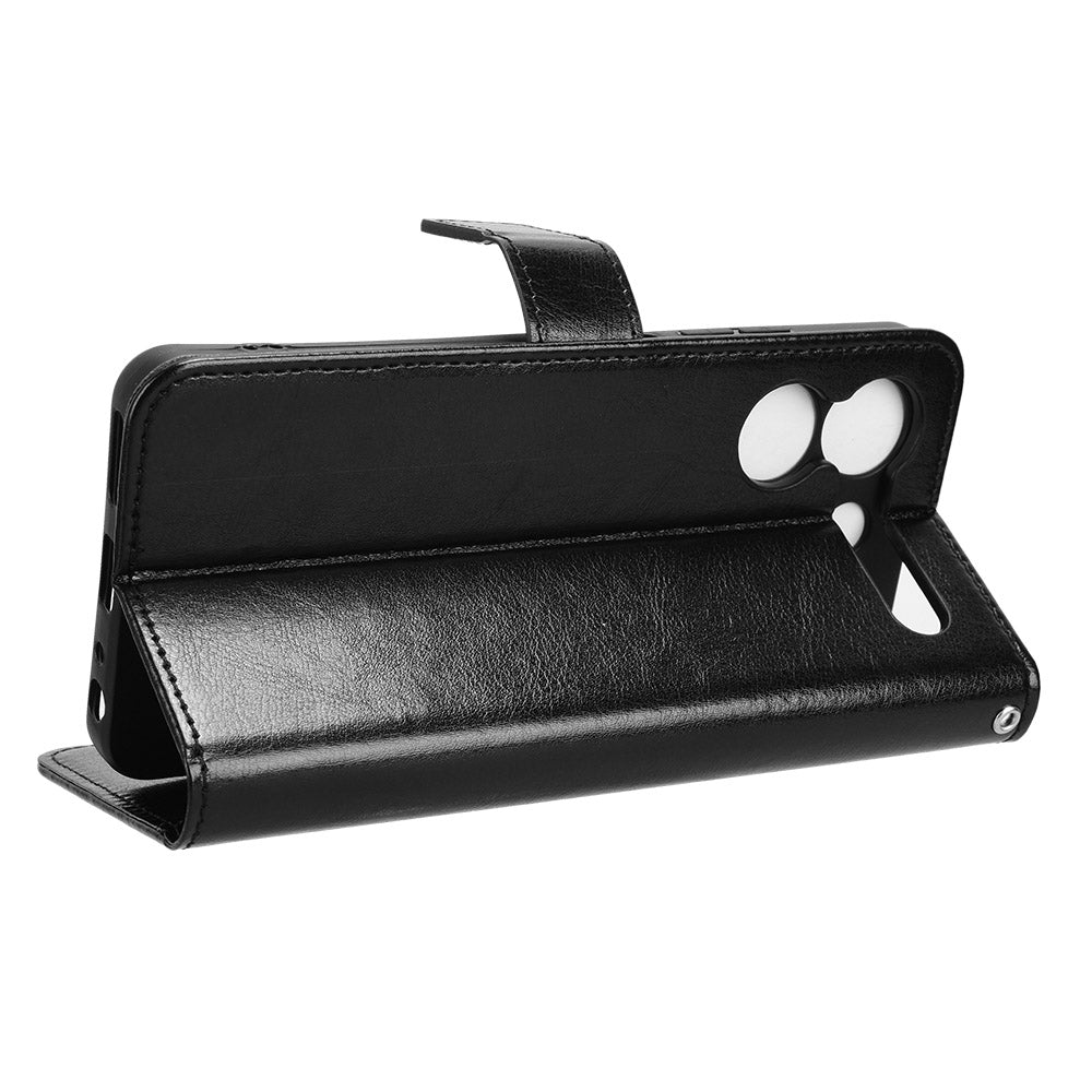 For ZTE Blade A54 Cell Phone Case Leather Wallet Crazy Horse Texture Drop-proof Shell with Stand - Black