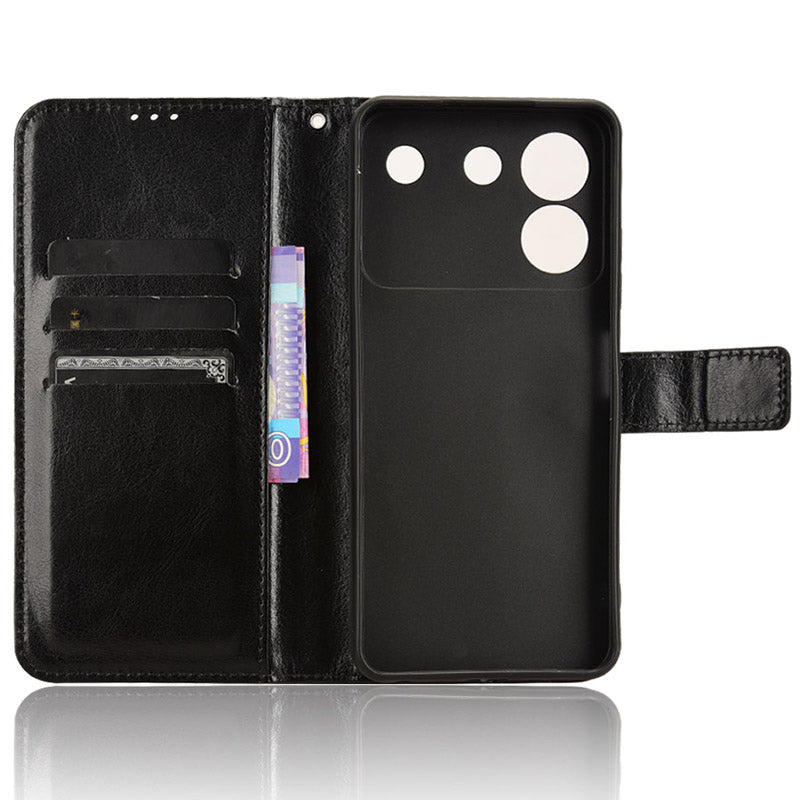 For ZTE Blade A54 Cell Phone Case Leather Wallet Crazy Horse Texture Drop-proof Shell with Stand - Black