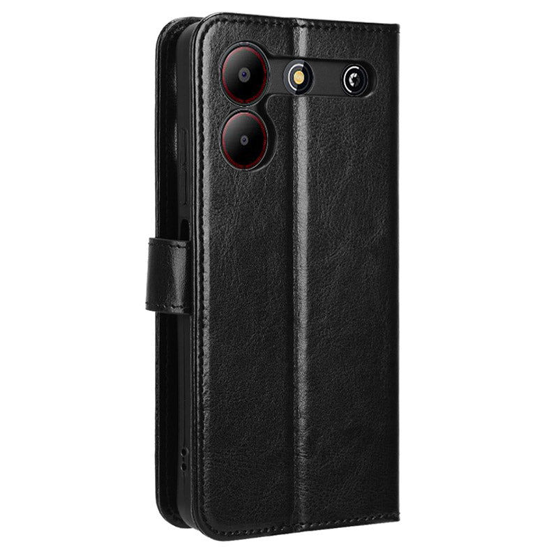 For ZTE Blade A54 Cell Phone Case Leather Wallet Crazy Horse Texture Drop-proof Shell with Stand - Black