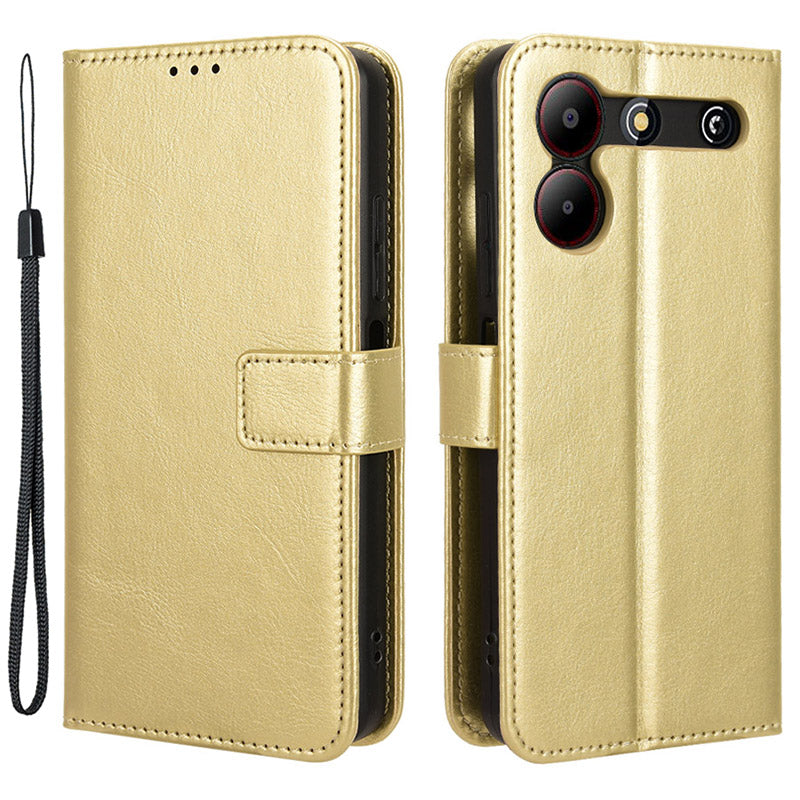 For ZTE Blade A54 Cell Phone Case Leather Wallet Crazy Horse Texture Drop-proof Shell with Stand - Black