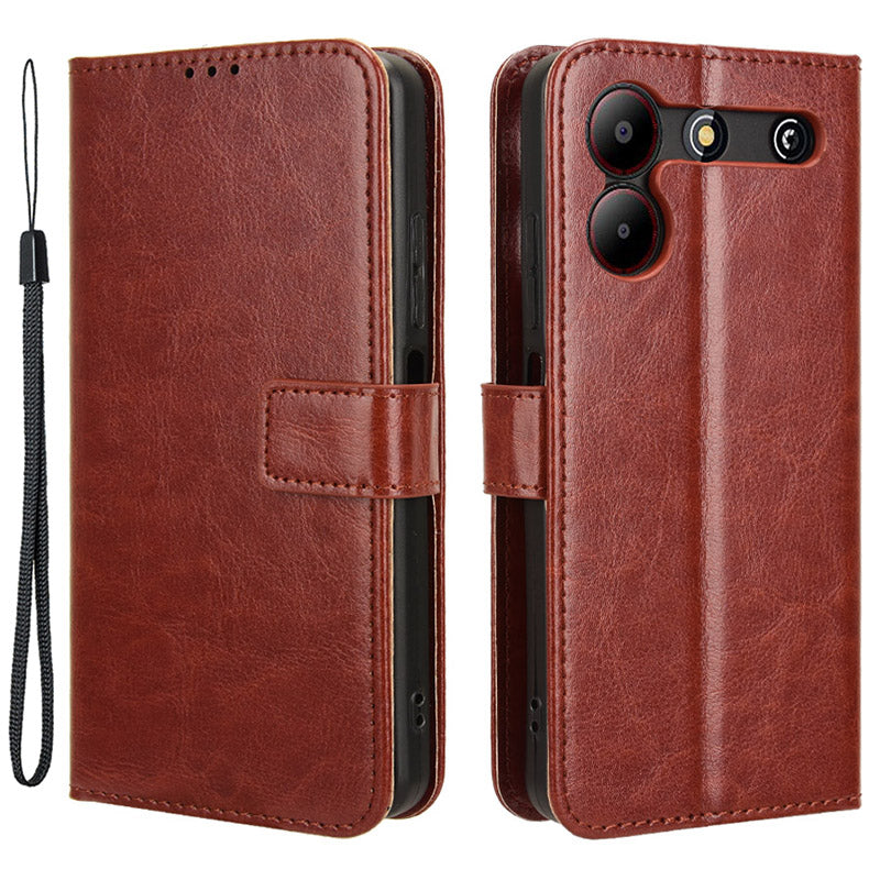 For ZTE Blade A54 Cell Phone Case Leather Wallet Crazy Horse Texture Drop-proof Shell with Stand - Black