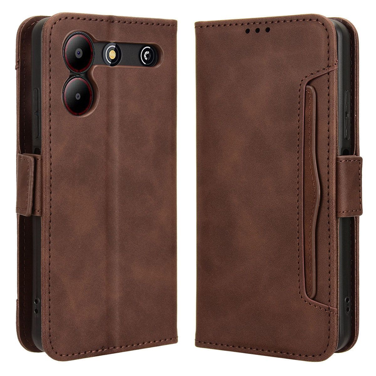 For ZTE Blade A54 Leather Folio Wallet Case Stand View Phone Cover Card Slots - Brown