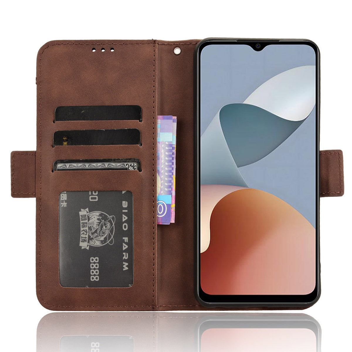 For ZTE Blade A54 Leather Folio Wallet Case Stand View Phone Cover Card Slots - Brown