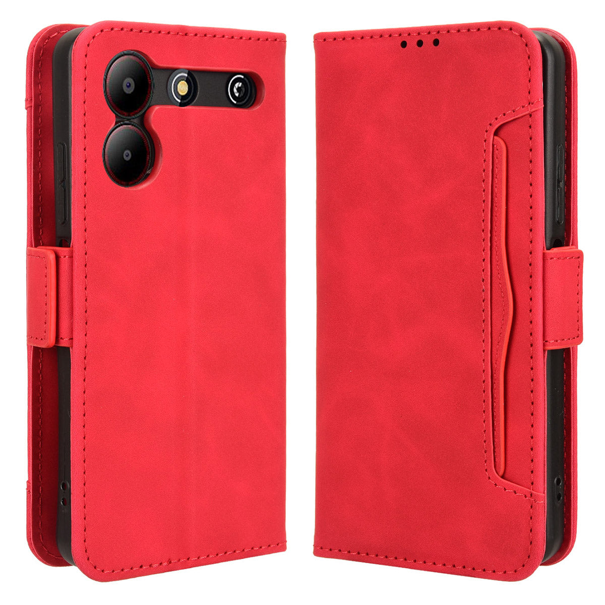 For ZTE Blade A54 Leather Folio Wallet Case Stand View Phone Cover Card Slots - Brown