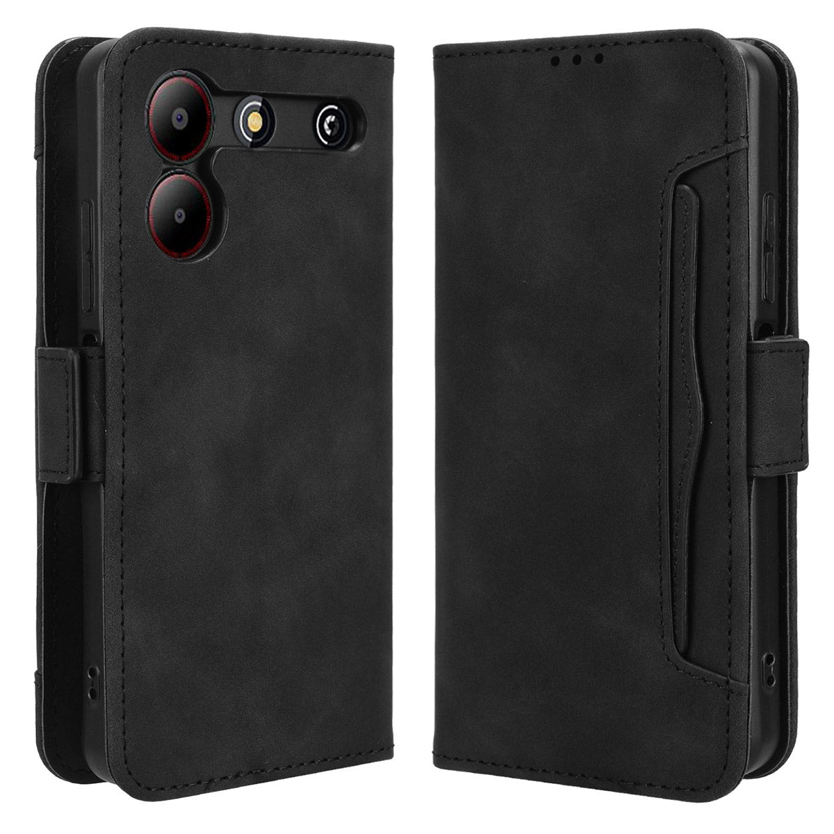 For ZTE Blade A54 Leather Folio Wallet Case Stand View Phone Cover Card Slots - Brown