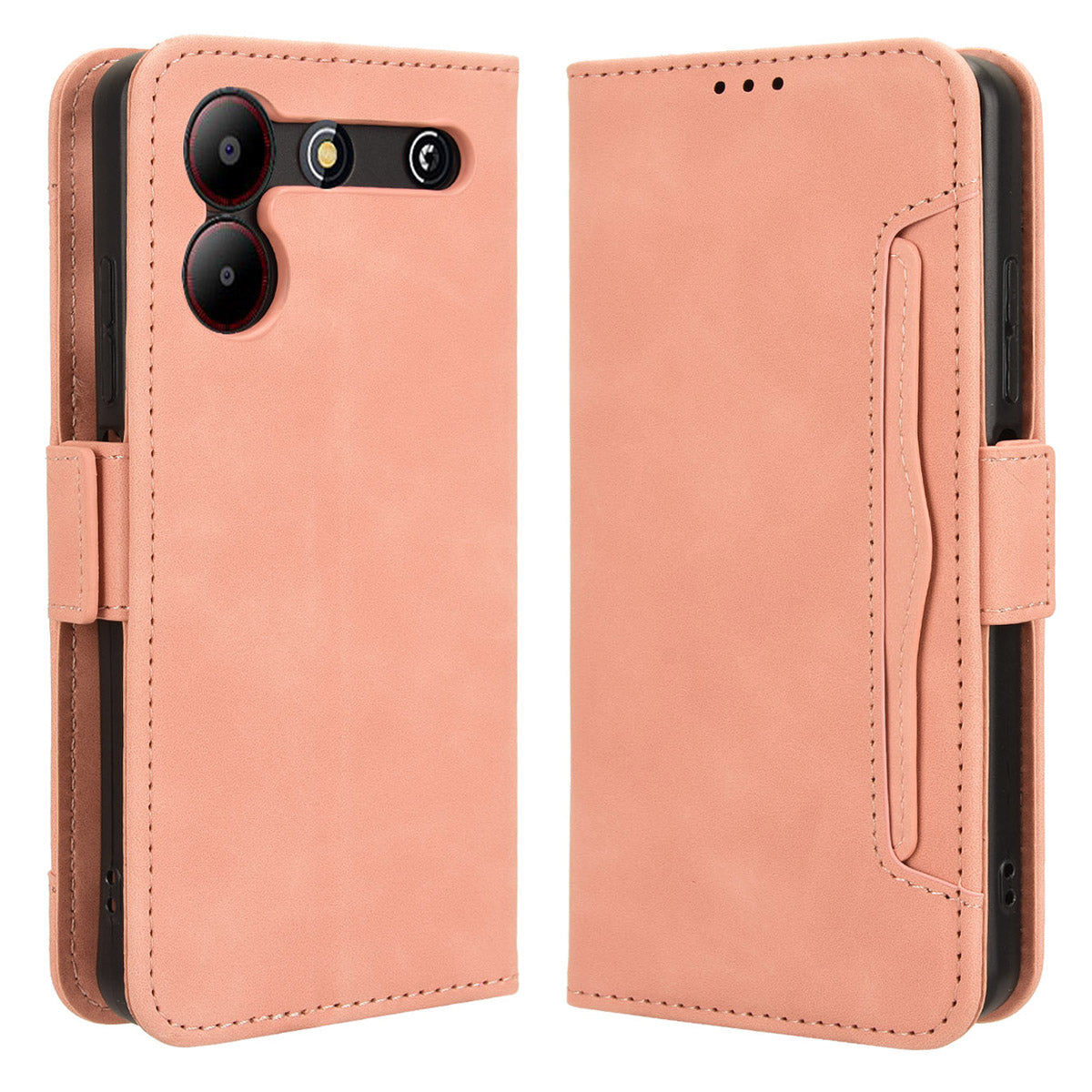 For ZTE Blade A54 Leather Folio Wallet Case Stand View Phone Cover Card Slots - Brown