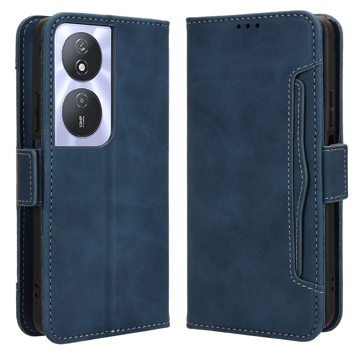 For Honor Play 50 Plus 5G / Play 8T 5G / X7b 4G / X7b 5G / 90 Smart Wallet Case Viewing Stand Card Holder Phone Cover - Blue