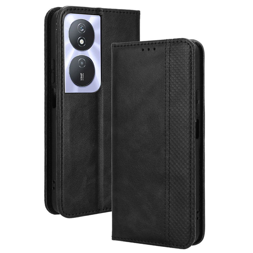 For Honor Play 50 Plus 5G / Play 8T 5G / X7b 4G / X7b 5G / 90 Smart Cell Phone Case Retro Magnetic Closing Wallet Leather Cover - Black