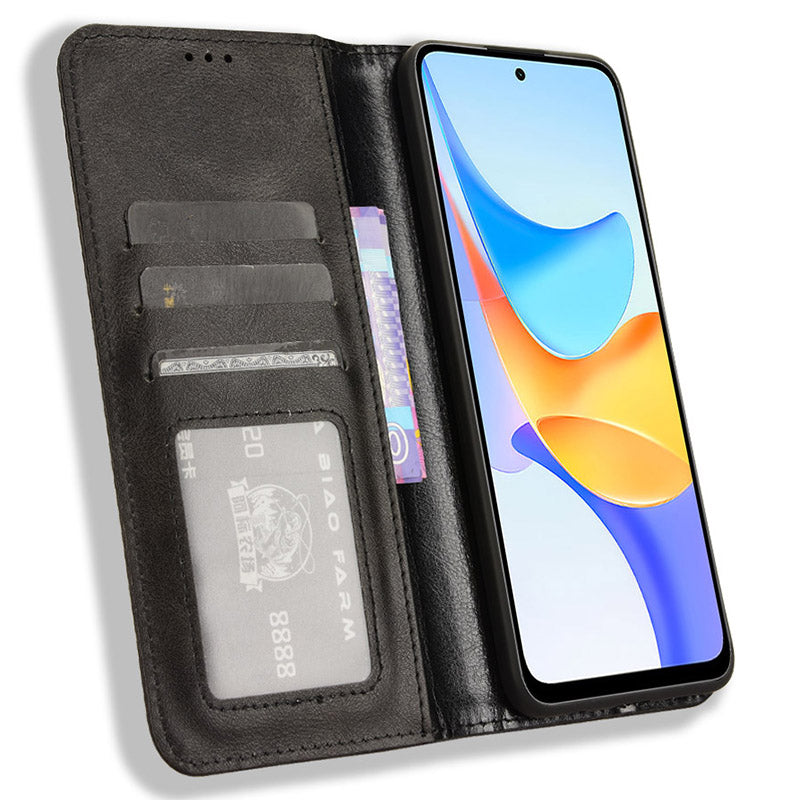 For Honor Play 50 Plus 5G / Play 8T 5G / X7b 4G / X7b 5G / 90 Smart Cell Phone Case Retro Magnetic Closing Wallet Leather Cover - Black