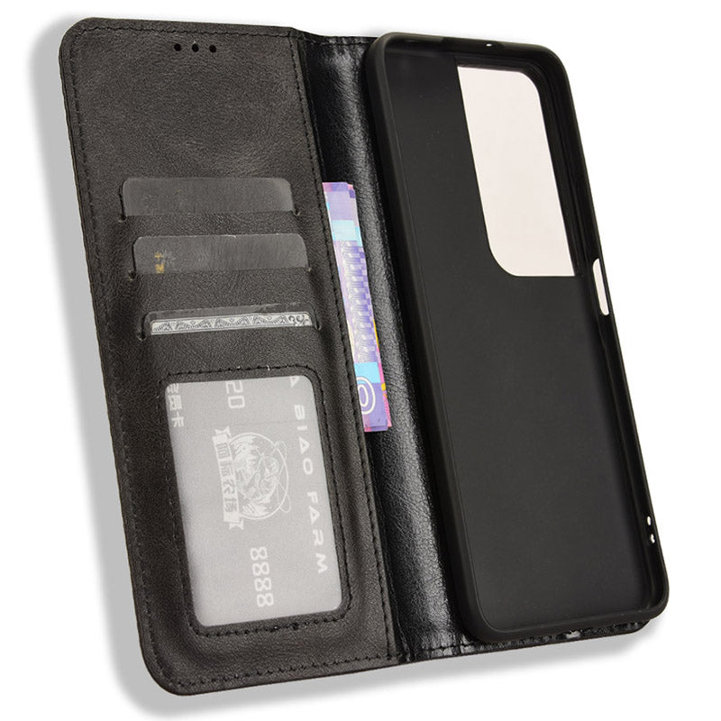 For Honor Play 50 Plus 5G / Play 8T 5G / X7b 4G / X7b 5G / 90 Smart Cell Phone Case Retro Magnetic Closing Wallet Leather Cover - Black