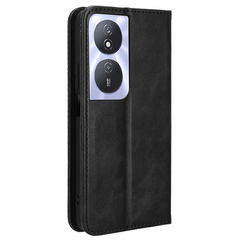 For Honor Play 50 Plus 5G / Play 8T 5G / X7b 4G / X7b 5G / 90 Smart Cell Phone Case Retro Magnetic Closing Wallet Leather Cover - Black