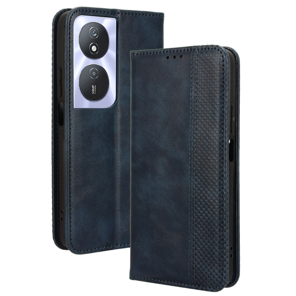 For Honor Play 50 Plus 5G / Play 8T 5G / X7b 4G / X7b 5G / 90 Smart Cell Phone Case Retro Magnetic Closing Wallet Leather Cover - Black