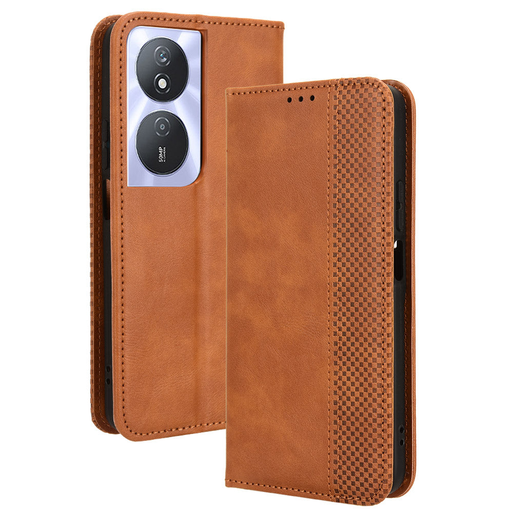 For Honor Play 50 Plus 5G / Play 8T 5G / X7b 4G / X7b 5G / 90 Smart Cell Phone Case Retro Magnetic Closing Wallet Leather Cover - Black