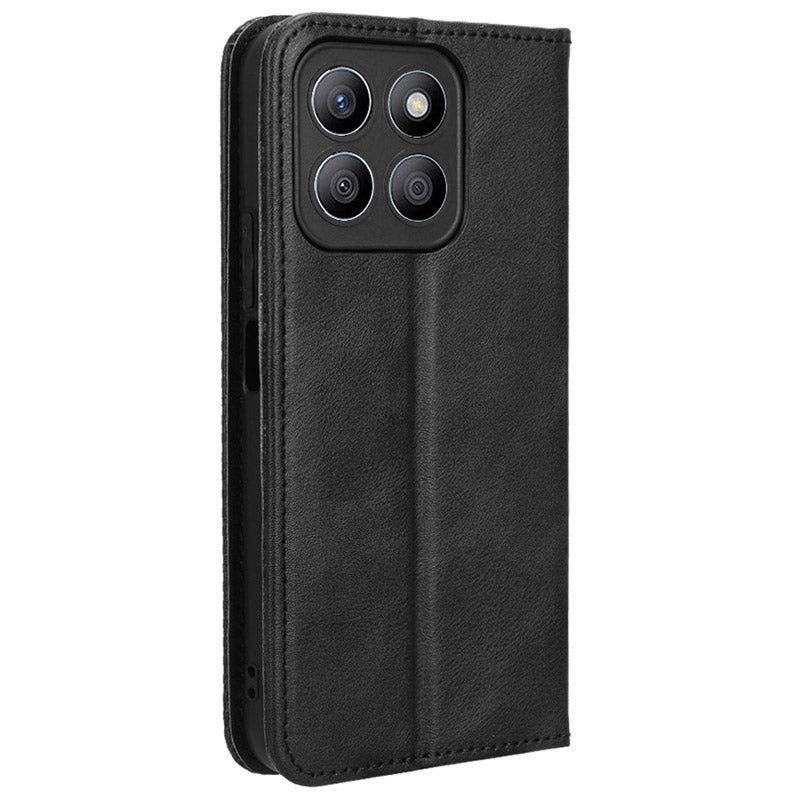 For Honor X8b 4G Cell Phone Case Retro Texture Imprinted Wallet PU Leather Stand Cover - Black