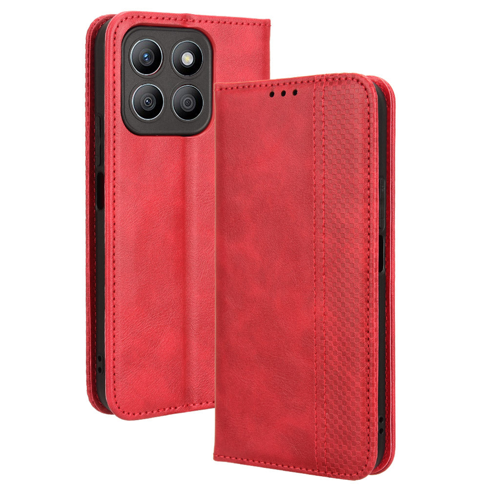 For Honor X8b 4G Cell Phone Case Retro Texture Imprinted Wallet PU Leather Stand Cover - Black