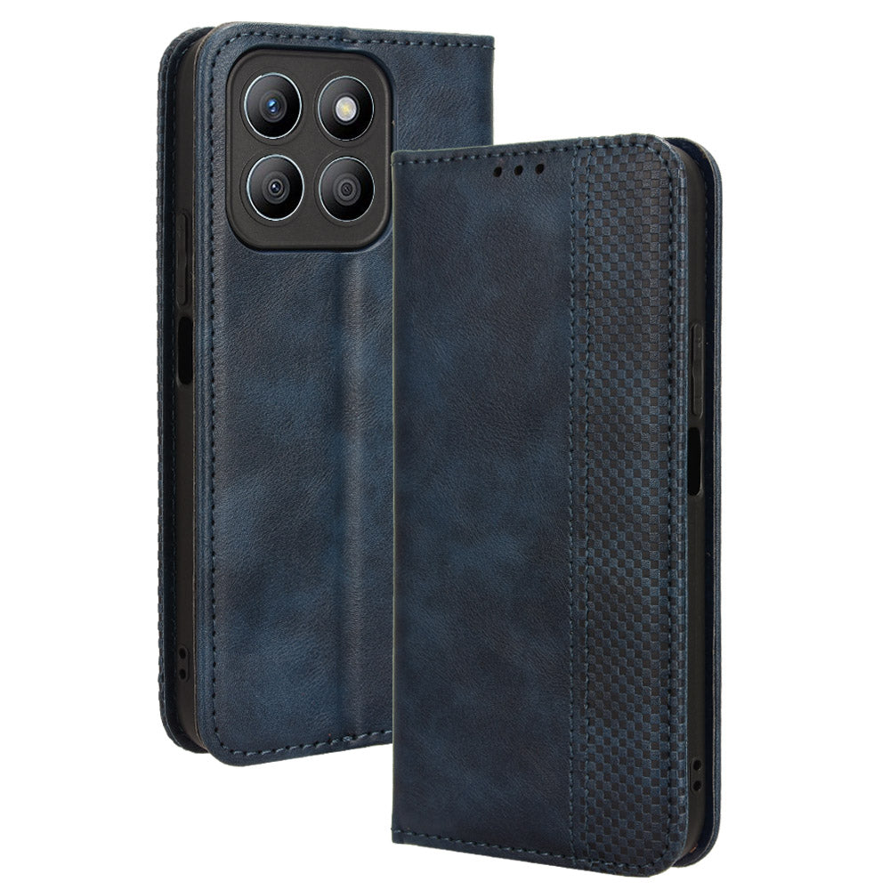 For Honor X8b 4G Cell Phone Case Retro Texture Imprinted Wallet PU Leather Stand Cover - Black