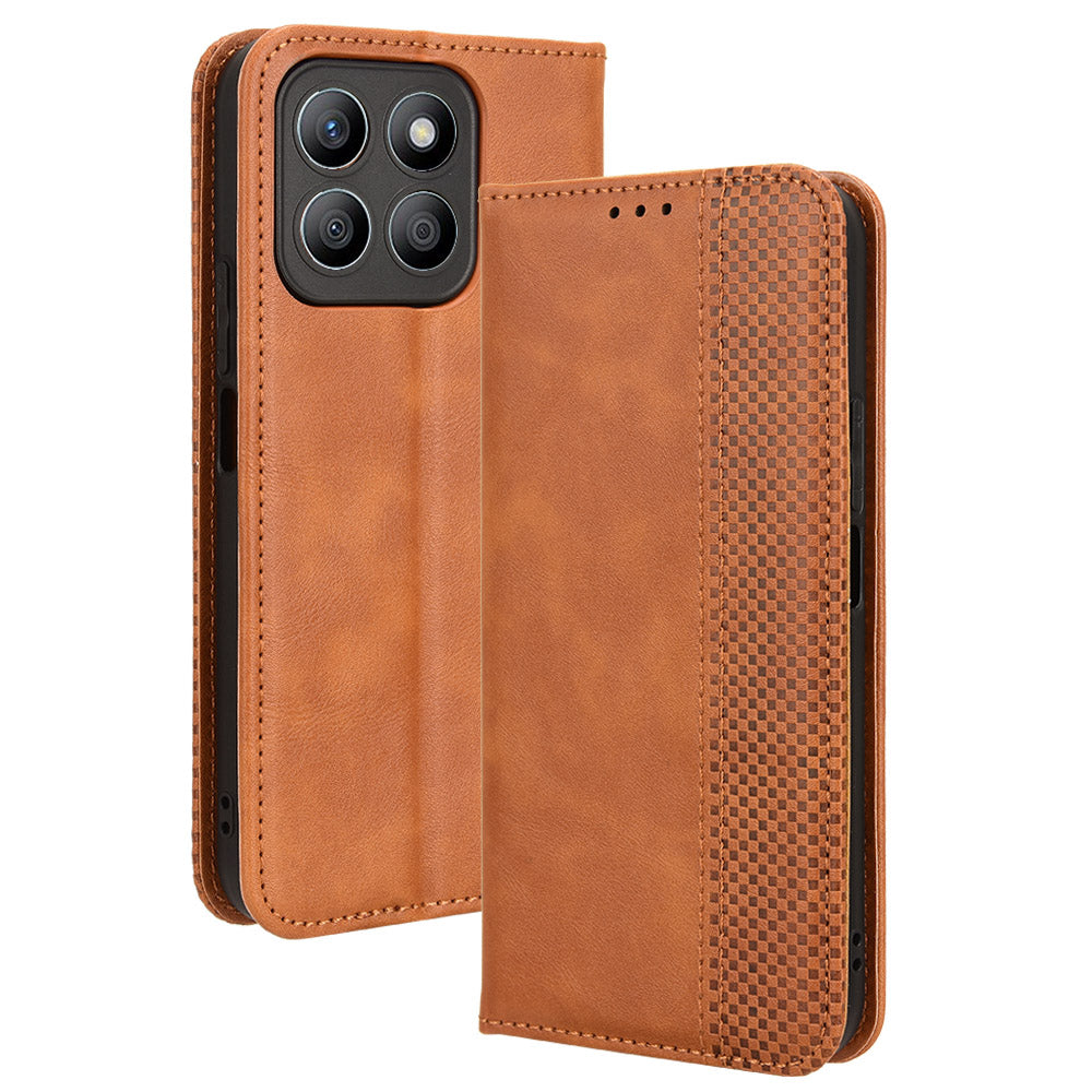 For Honor X8b 4G Cell Phone Case Retro Texture Imprinted Wallet PU Leather Stand Cover - Black