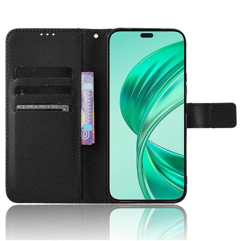 For Honor X8b 4G Cell Phone Case Wallet Leather Cover Diamond Texture Shockproof Shell - Black