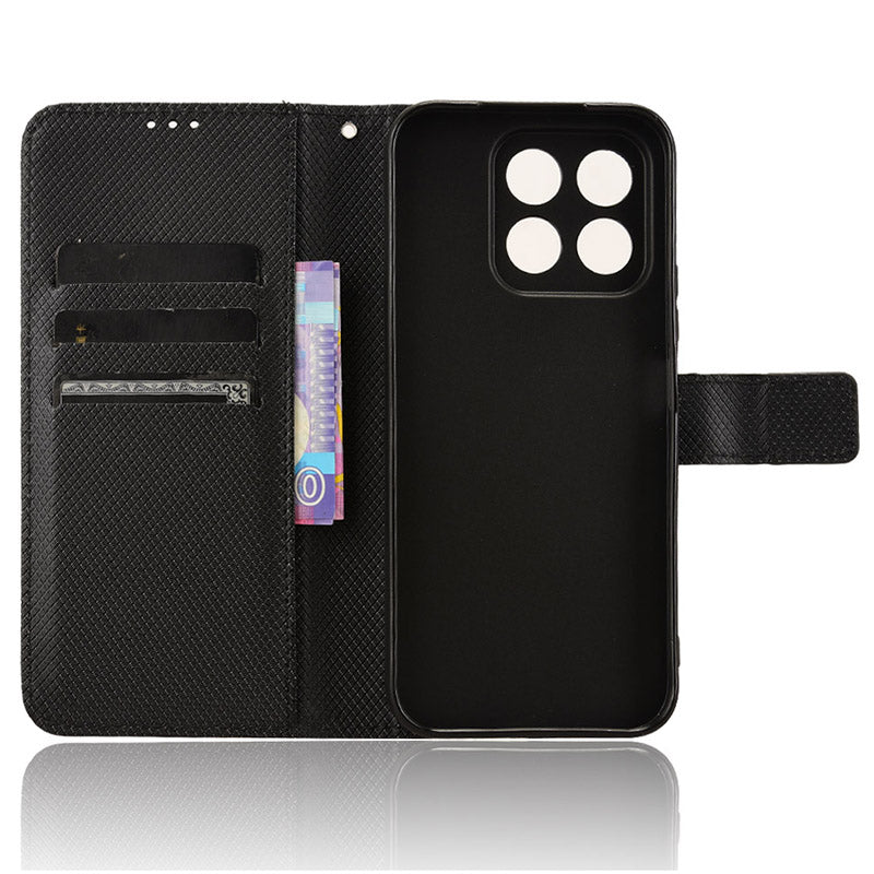 For Honor X8b 4G Cell Phone Case Wallet Leather Cover Diamond Texture Shockproof Shell - Black