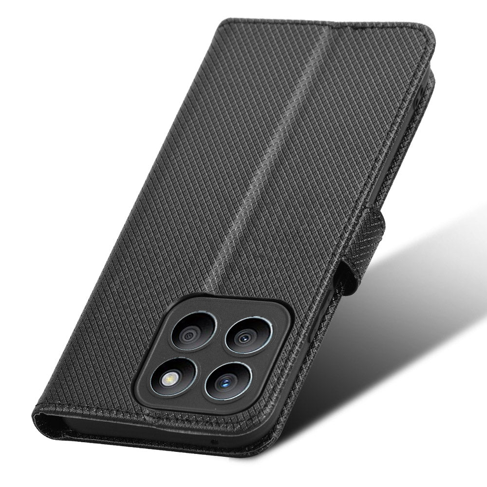 For Honor X8b 4G Cell Phone Case Wallet Leather Cover Diamond Texture Shockproof Shell - Black