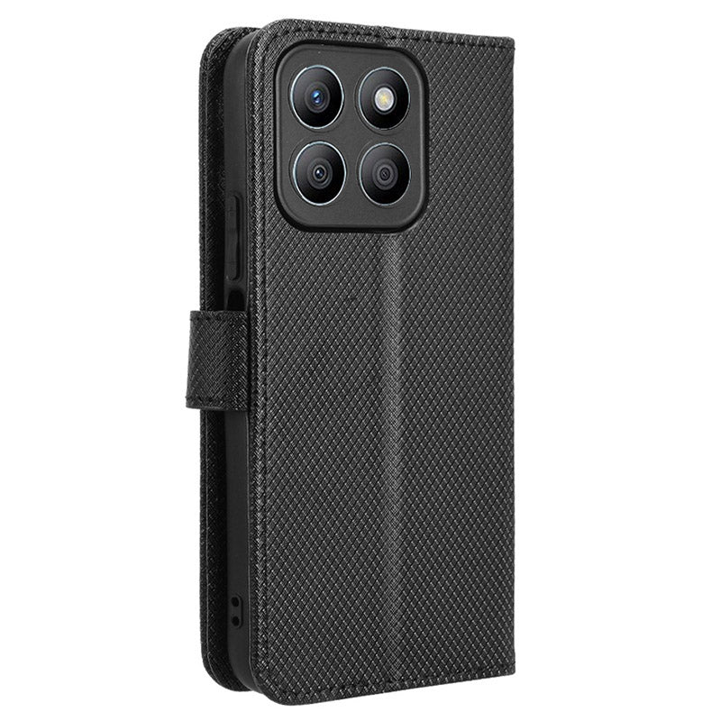 For Honor X8b 4G Cell Phone Case Wallet Leather Cover Diamond Texture Shockproof Shell - Black