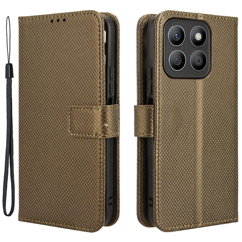 For Honor X8b 4G Cell Phone Case Wallet Leather Cover Diamond Texture Shockproof Shell - Black