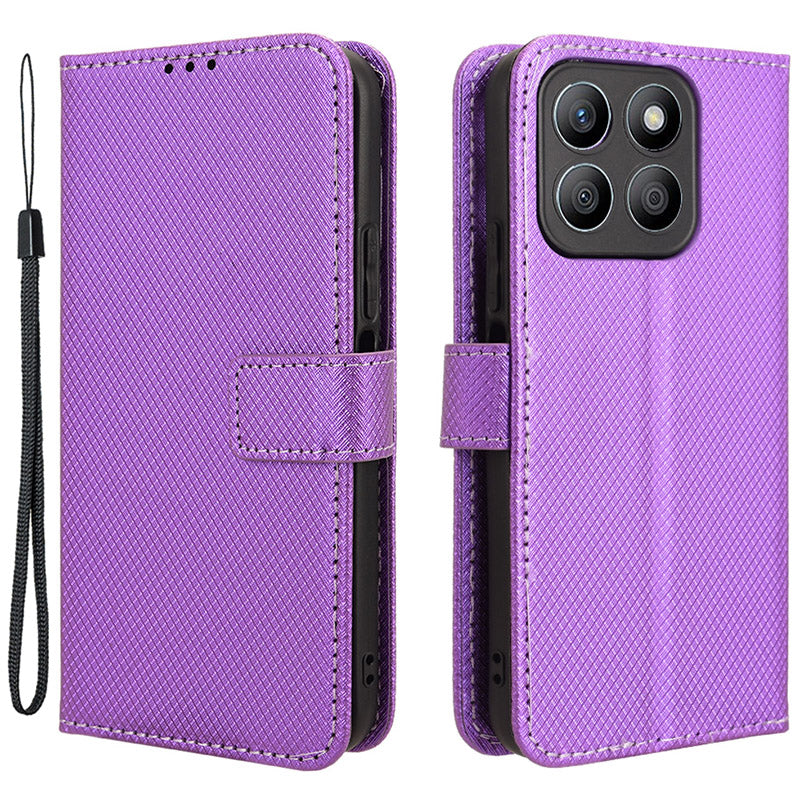 For Honor X8b 4G Cell Phone Case Wallet Leather Cover Diamond Texture Shockproof Shell - Black