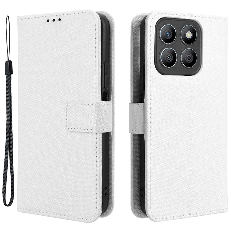 For Honor X8b 4G Cell Phone Case Wallet Leather Cover Diamond Texture Shockproof Shell - Black