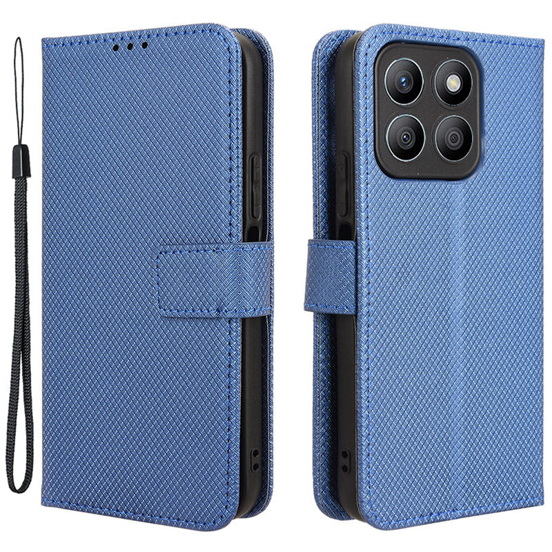 For Honor X8b 4G Cell Phone Case Wallet Leather Cover Diamond Texture Shockproof Shell - Black