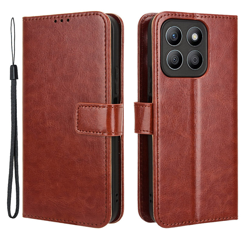 For Honor X8b 4G Cell Phone Case Magnetic Clasp Leather Protective Cover with Wallet Stand - Brown
