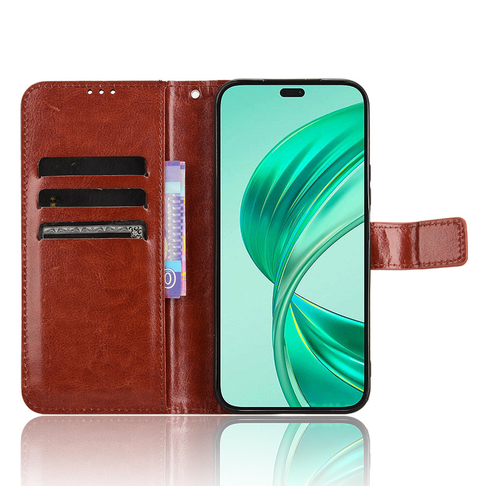 For Honor X8b 4G Cell Phone Case Magnetic Clasp Leather Protective Cover with Wallet Stand - Brown