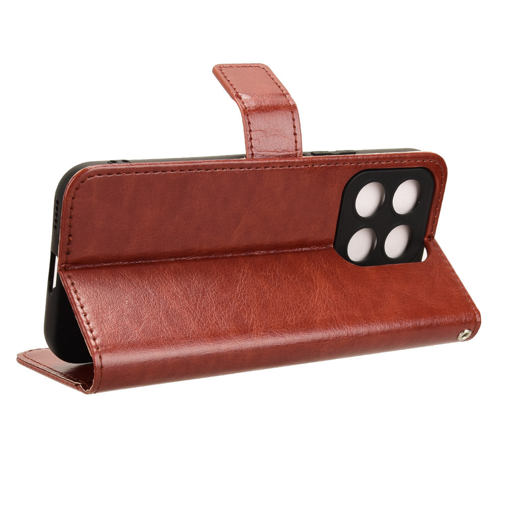 For Honor X8b 4G Cell Phone Case Magnetic Clasp Leather Protective Cover with Wallet Stand - Brown
