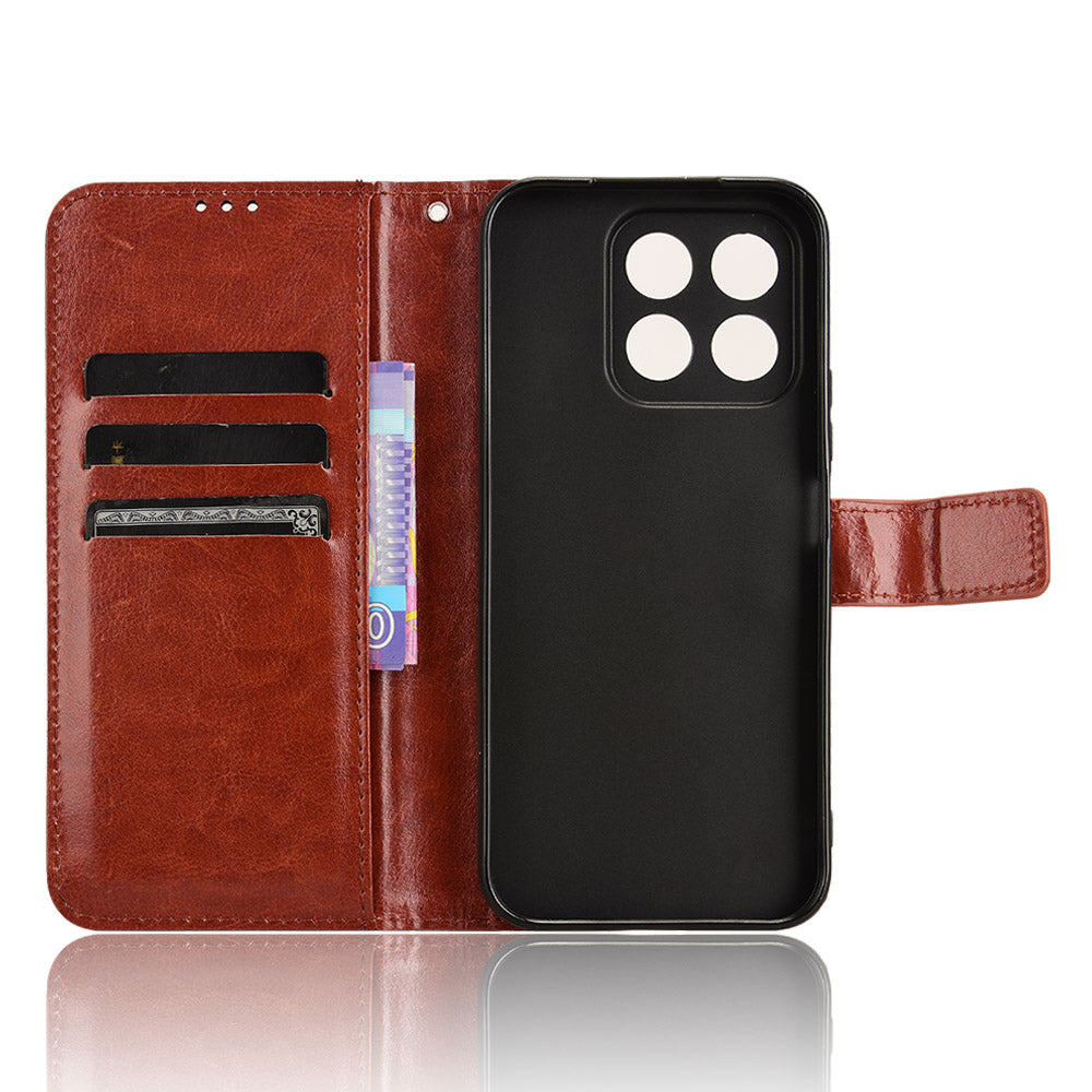 For Honor X8b 4G Cell Phone Case Magnetic Clasp Leather Protective Cover with Wallet Stand - Brown