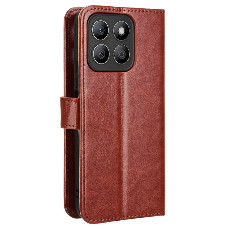 For Honor X8b 4G Cell Phone Case Magnetic Clasp Leather Protective Cover with Wallet Stand - Brown