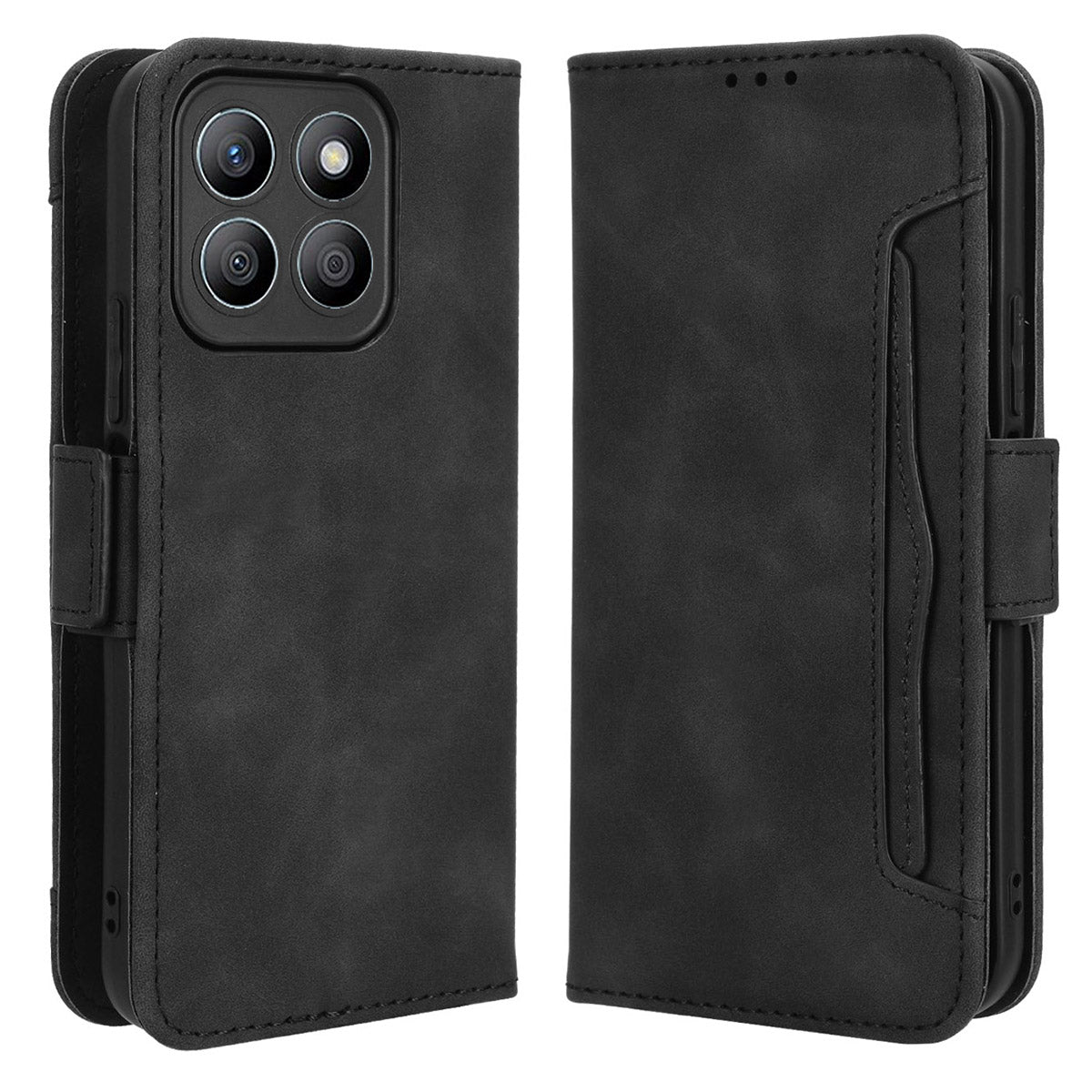 For Honor X8b 4G PU Leather Phone Case Stand Mobile Cover with Multiple Card Slots - Black