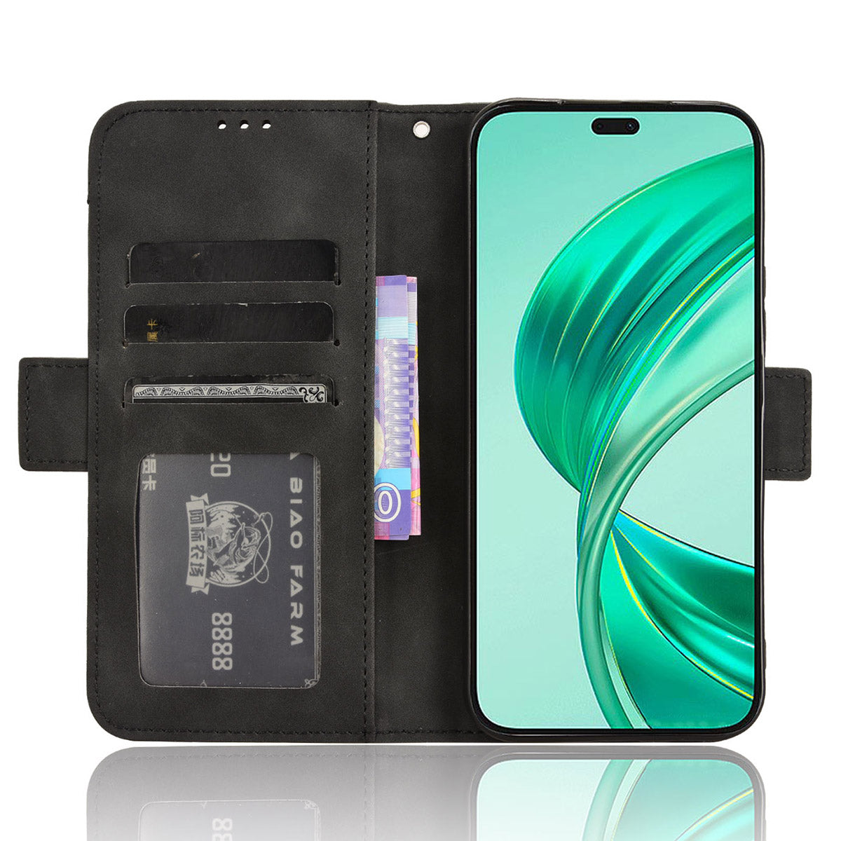 For Honor X8b 4G PU Leather Phone Case Stand Mobile Cover with Multiple Card Slots - Black
