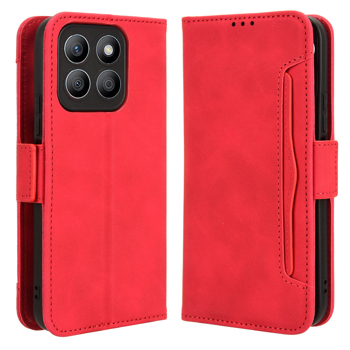 For Honor X8b 4G PU Leather Phone Case Stand Mobile Cover with Multiple Card Slots - Black