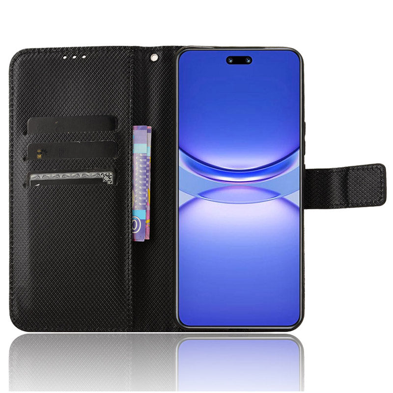 For Huawei nova 12 5G Cell Phone Case Diamond Texture Flip Stand Wallet Anti-drop Leather Cover - Black