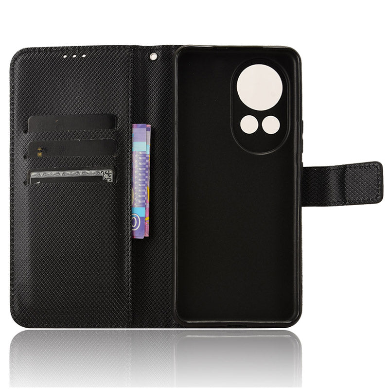 For Huawei nova 12 5G Cell Phone Case Diamond Texture Flip Stand Wallet Anti-drop Leather Cover - Black