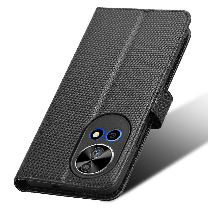 For Huawei nova 12 5G Cell Phone Case Diamond Texture Flip Stand Wallet Anti-drop Leather Cover - Black