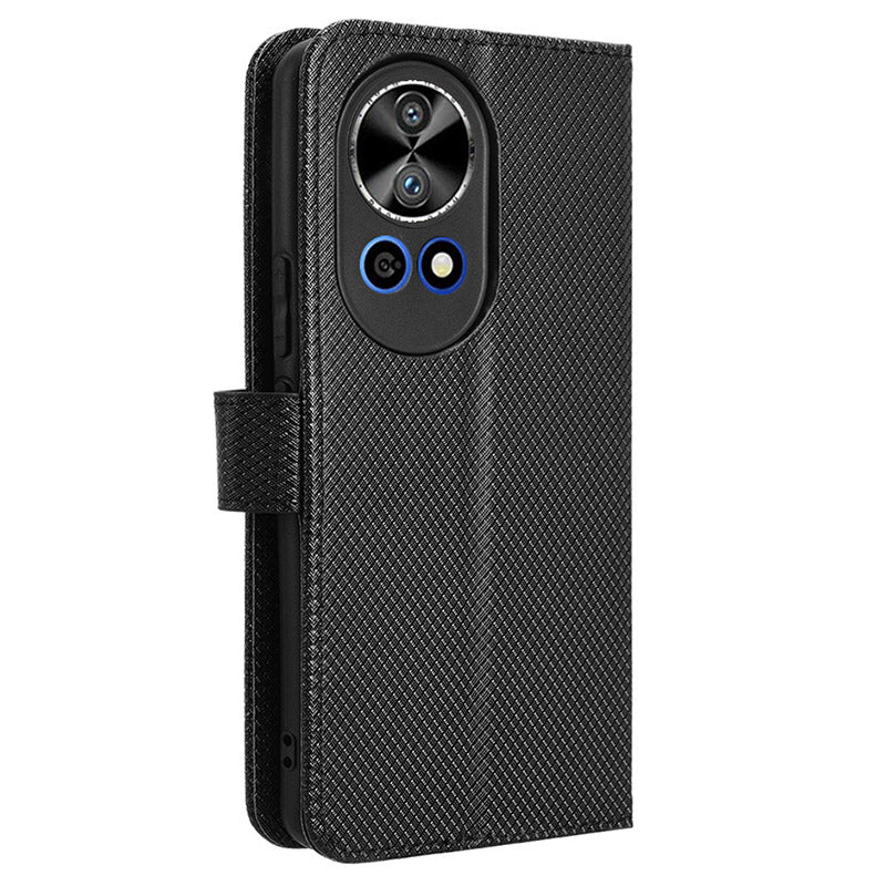 For Huawei nova 12 5G Cell Phone Case Diamond Texture Flip Stand Wallet Anti-drop Leather Cover - Black