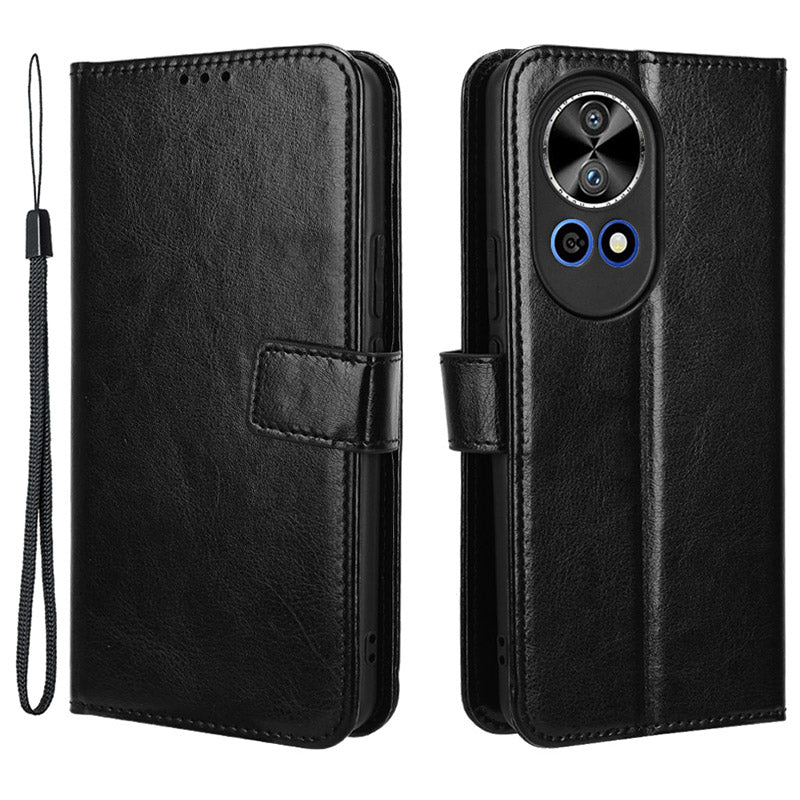 For Huawei nova 12 5G Cell Phone Case Magnetic Clasp Leather Wallet Support Stand Anti-fall Cover - Black