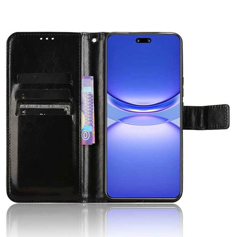 For Huawei nova 12 5G Cell Phone Case Magnetic Clasp Leather Wallet Support Stand Anti-fall Cover - Black