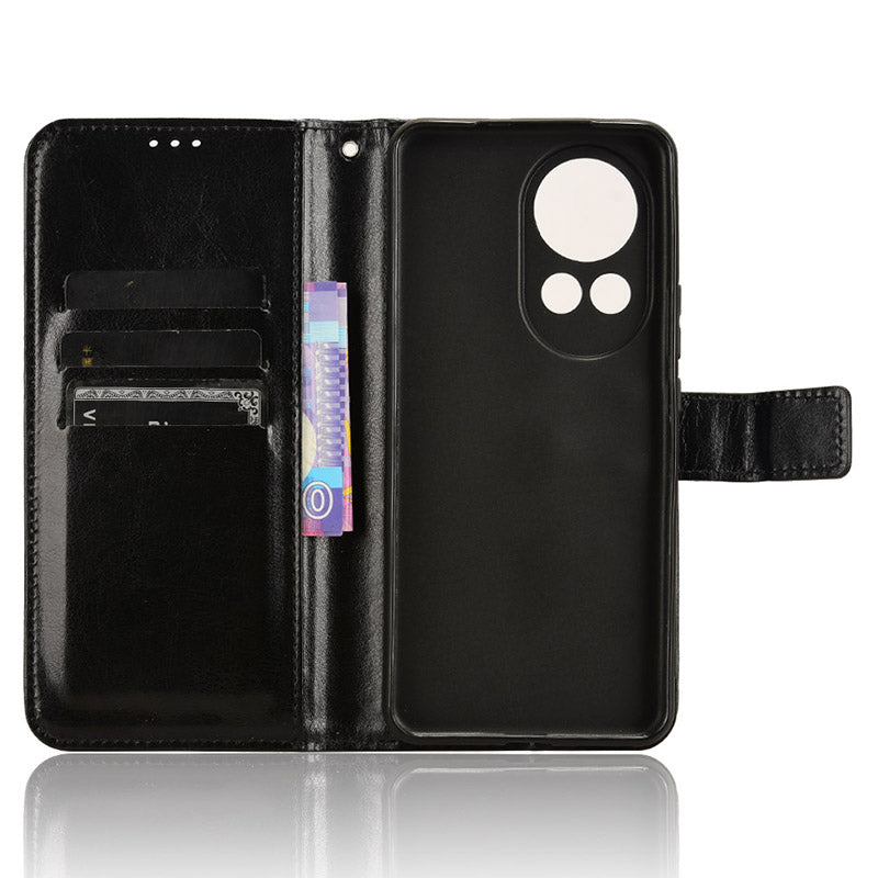 For Huawei nova 12 5G Cell Phone Case Magnetic Clasp Leather Wallet Support Stand Anti-fall Cover - Black