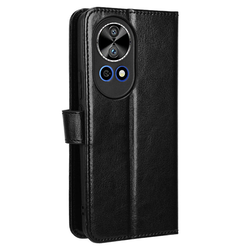For Huawei nova 12 5G Cell Phone Case Magnetic Clasp Leather Wallet Support Stand Anti-fall Cover - Black
