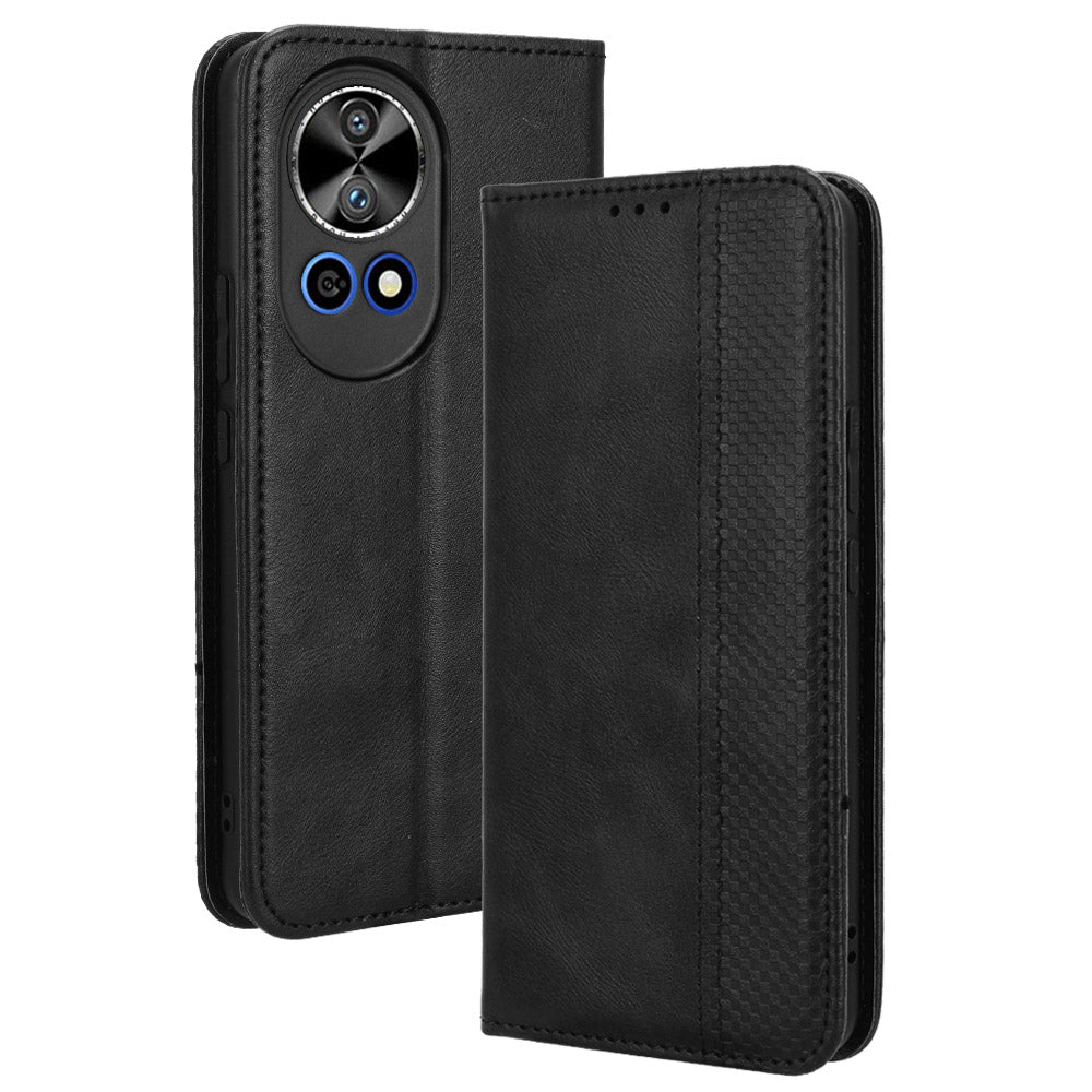 For Huawei nova 12 5G Cell Phone Case Shockproof Magnetic Closing PU Leather Stand Wallet Cover - Black
