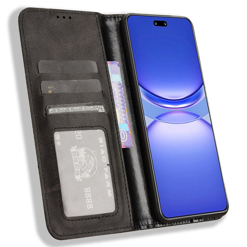 For Huawei nova 12 5G Cell Phone Case Shockproof Magnetic Closing PU Leather Stand Wallet Cover - Black