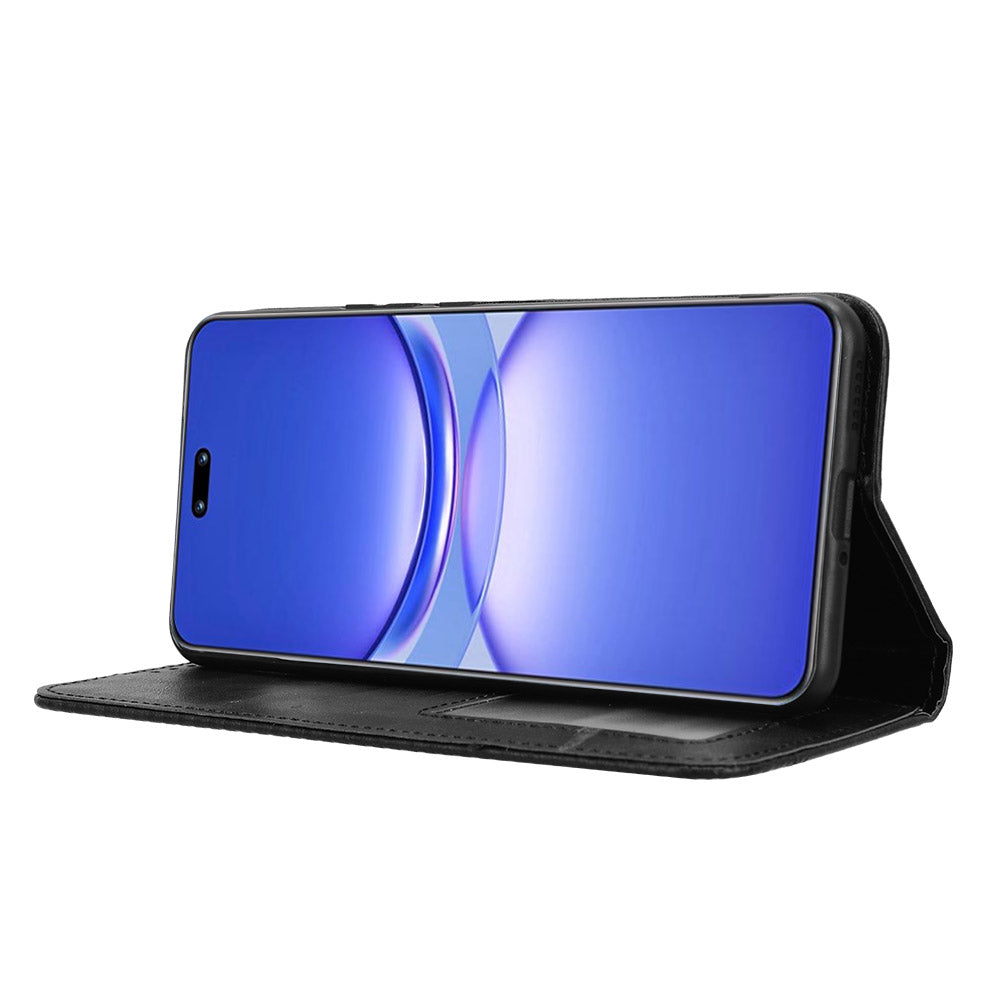 For Huawei nova 12 5G Cell Phone Case Shockproof Magnetic Closing PU Leather Stand Wallet Cover - Black
