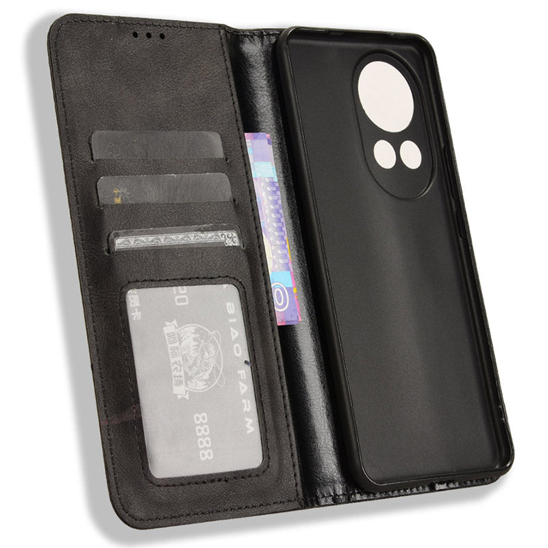 For Huawei nova 12 5G Cell Phone Case Shockproof Magnetic Closing PU Leather Stand Wallet Cover - Black